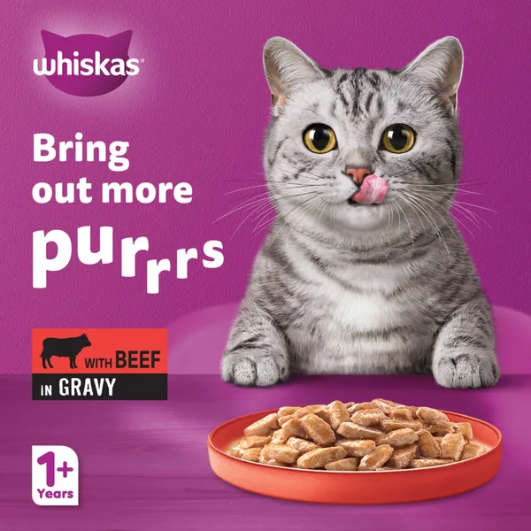 Whiskas Beef in Gravy Can Cat Food for Adult Cat 1+ Years 400 g (2)
